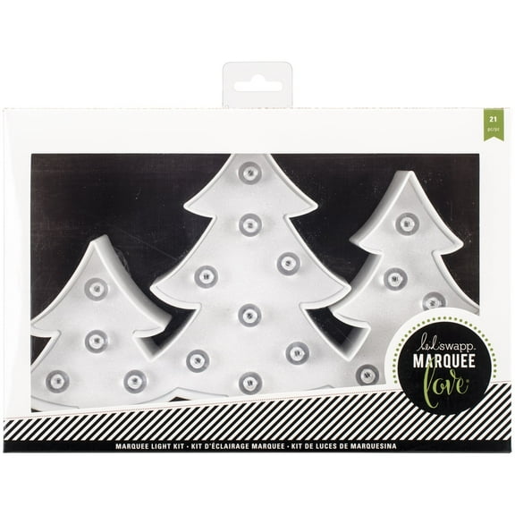Heidi Swapp Marquee Love Christmas Plastic Shape, White Glitter Trees, up to 12" x .825"