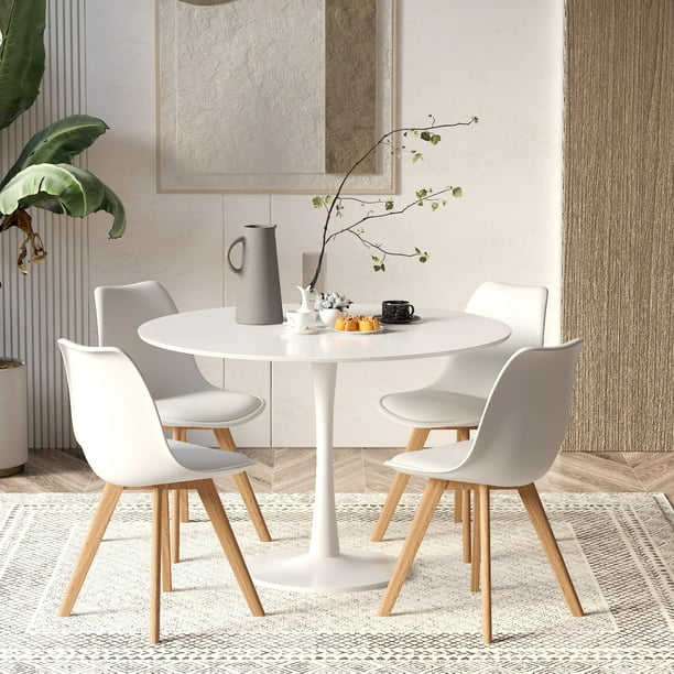 Aykah 35 Inch Modern Dining table White kitchen table used as dinner table for 2 4 Manufactured Wood Round dining table Small dining table saves space with metal pedestal Base Walmart