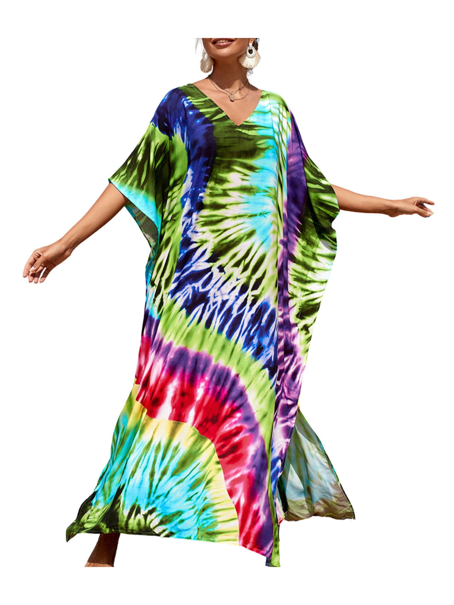Binpure Women Cover Up Dress Short Sleeve V Neck Printed Loose Summer Anti Uv Beach Dress Walmart Com