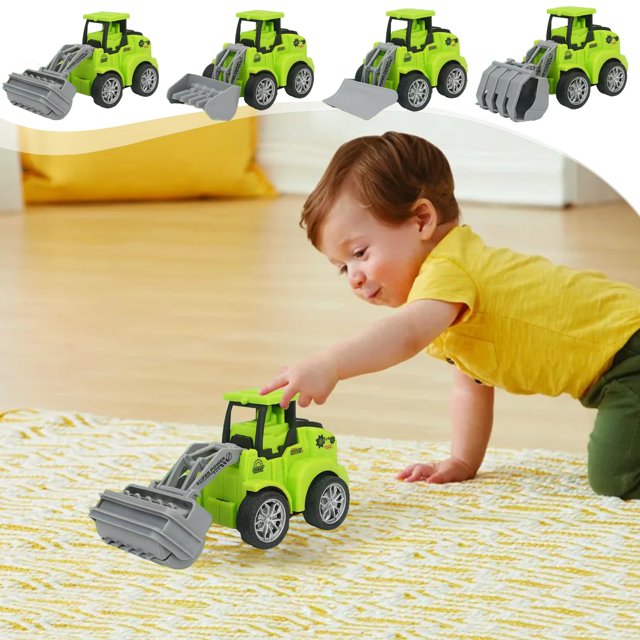 Coche de juguete con retroceso | Vehículo de ingeniería | Accionado por fricción | Plástico ABS | No se necesitan baterías | Verde | Duradero y seguro | Juguete de Física Educativa | Interactivo