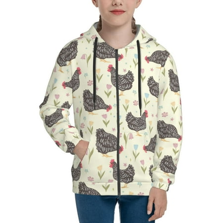 

Hoodies for Women Chickens And Flowers Long Sleeve Sweatshirt Drawstring Zip Up Hoodie with Pockets Teen Girl Clothes