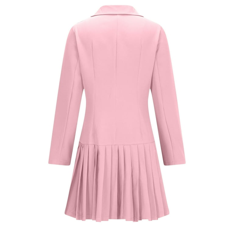 pink blazer dress plus size Mrat Plus Size Bridesmaid Dresses Women's Blazer Dress Double-Breasted Work Office Mini Dress Long Sleeve V Neck Cute Plaeted Short Business Casual