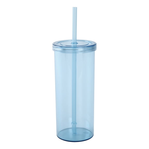 Mainstays 20oz Plastic Blue Tumbler with Screw Top Lid and Straw