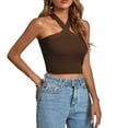 thumbnail image 4 of Wycnly Womens Tank Tops Summer Solid Halter Sleeveless T Shirts Sexy Off Shoulder Slim Fit Knitted Ribbed Going Out Blouses Vest Brown xxl Under $5, 4 of 7