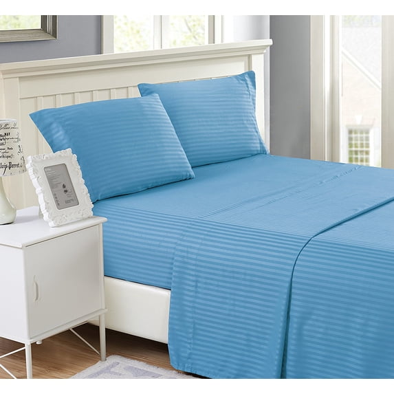 Hotel Quality Sheet-Set King Size – Stripe Light Blue Luxury Double Brushed 100% Microfiber , Easy Fit Wrinkle and Fade Resistant, 15” inch deep pocket by Splendid