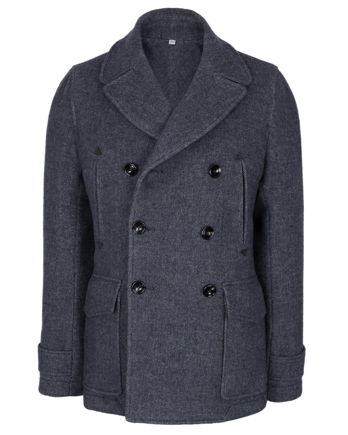 Hardy Amies Mens Slim Fit Wool Blend Double Breasted Melton Peacoat Medium Blue