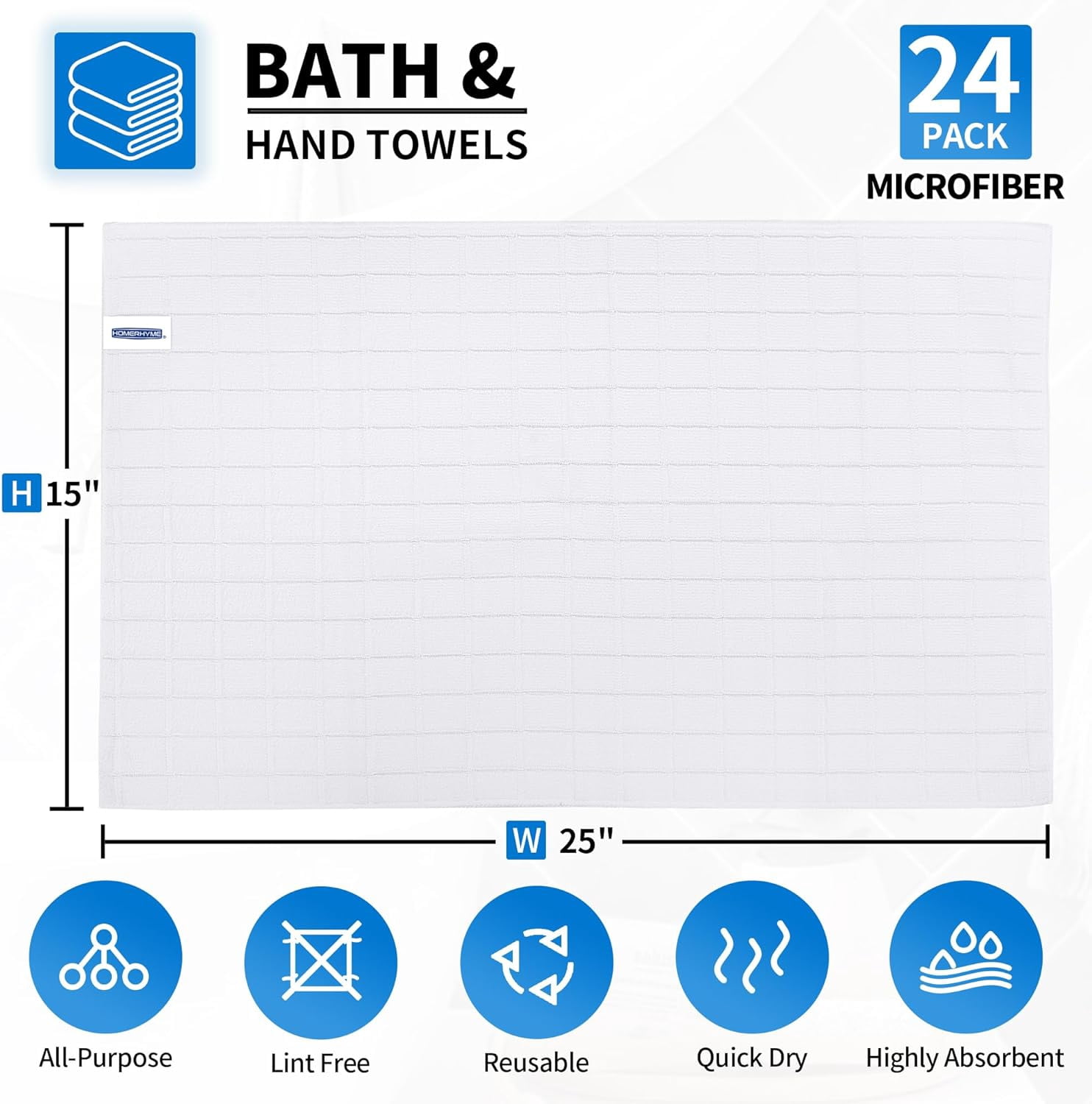 Hand Towels for Bathroom, 24 Pack 25''*15'' Microfiber Bath Hand Towels, Quick Dry Lint Free Soft Absorbent Bulk Washcloths, Decorative White Towels for Tea Shower Yoga Gym Salon Kitchen