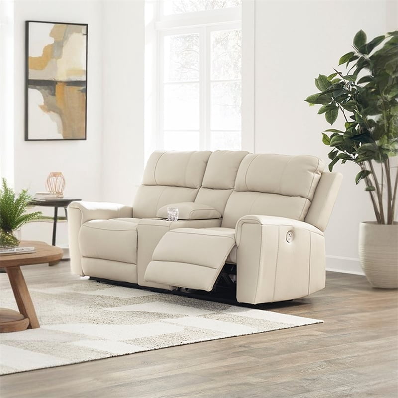 Signature Design by Ashley Dahlmoore Beige Power Reclining Loveseat with Console