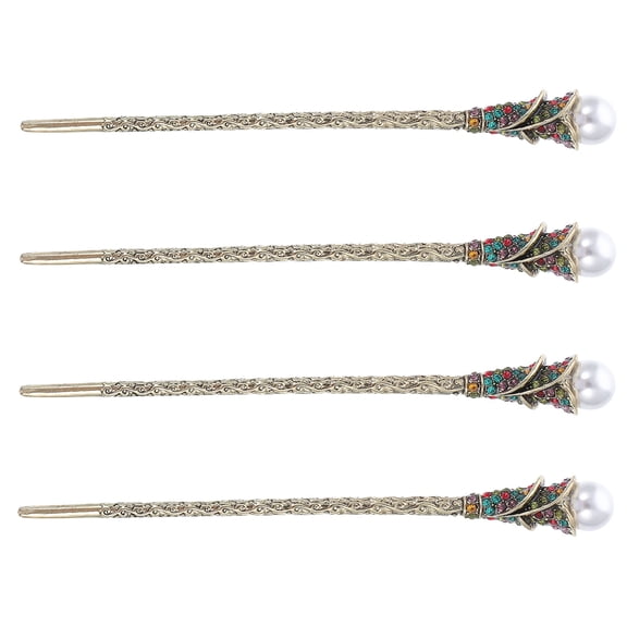 ifundom 4Pcs Retro Chinese Hair Chopstick with Alloy and Multicolor Rhinestone Decoration