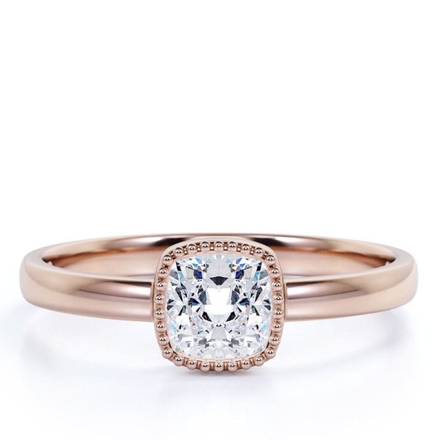 JeenMata Anillo de Compromiso Solitario de Talla Cojín de 1 Quilate en Oro Rosa sobre Plata