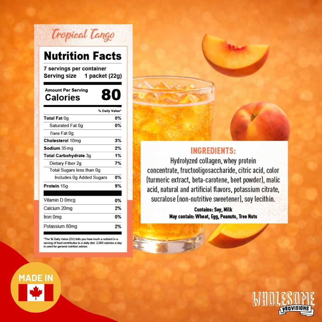 Protein Fruit Drink Mix, 15g Protein, Low Sugar, Collagen + Prebiotics, No Artificial Colors or Dyes, Refreshing by Wholesome Provisions(Pack of 3, Peach mango)
