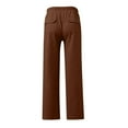 thumbnail image 4 of Aimik Hanes Men's Linen Pants Big and Tall Casual Elastic Waist Drawstring Yoga Beach Pants Sports Workout Pants Cotton Linen Pants Lightweight Loose Fit Trousers with Pockets Coffee M, 4 of 5