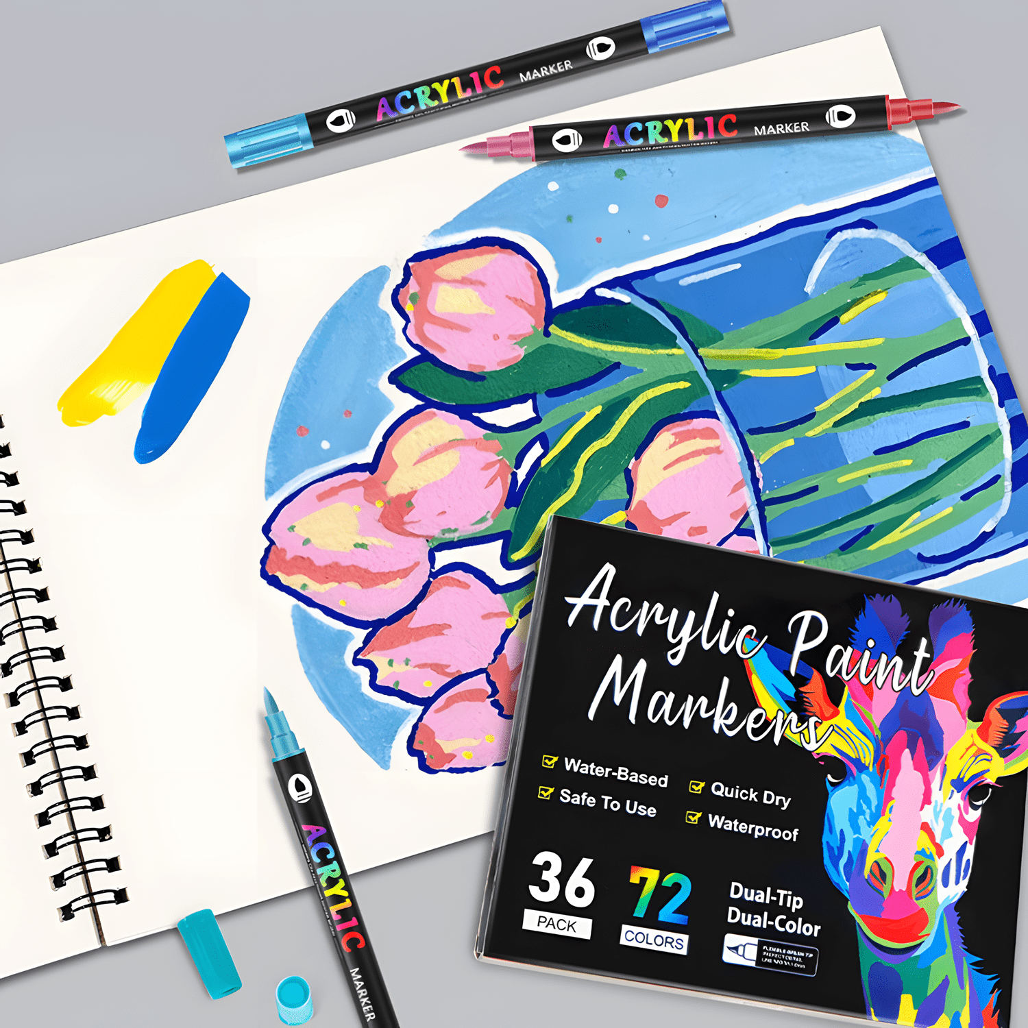 24/48/72 Colors Double Colors Nib Acrylic Markers, Paint Pens, Dual Color Art Markers Brush Pen Dual Tip for DIY Crafts