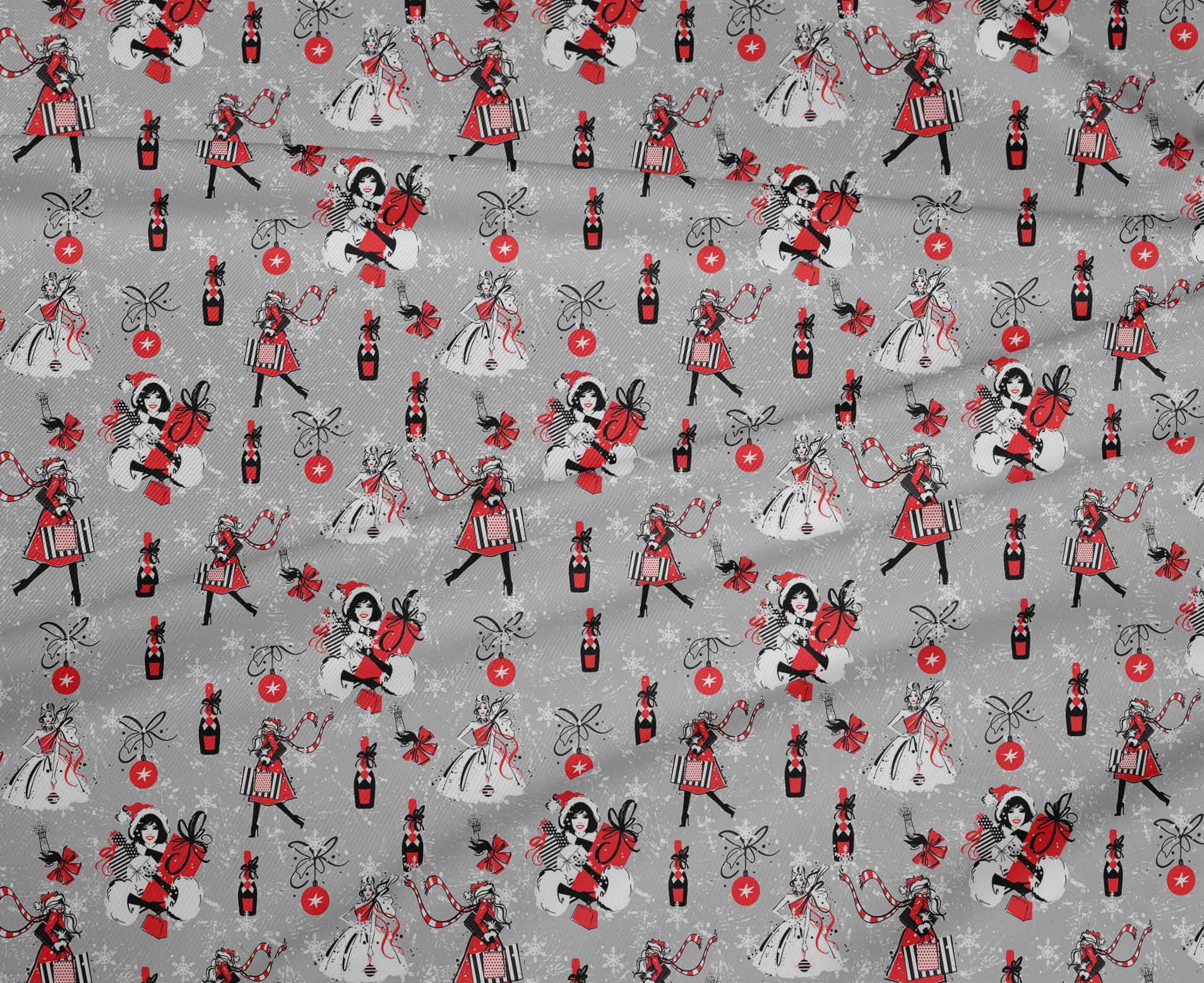 oneOone Polyester Lycra Gray Fabric Christmas Dress Material Fabric Print Fabric By The Yard 56 Inch Wide