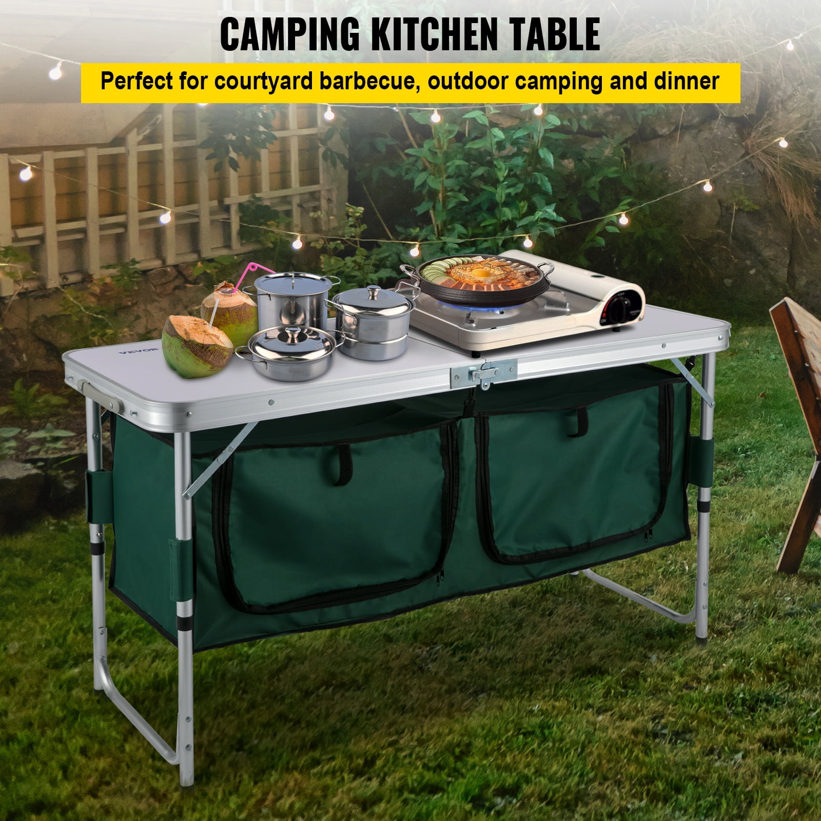 Outdoor Camping Kitchen Station, Movable Folding Camping Cooking Table,  Portable Camping Kitchen Table For BBQ, Parties And Picnics