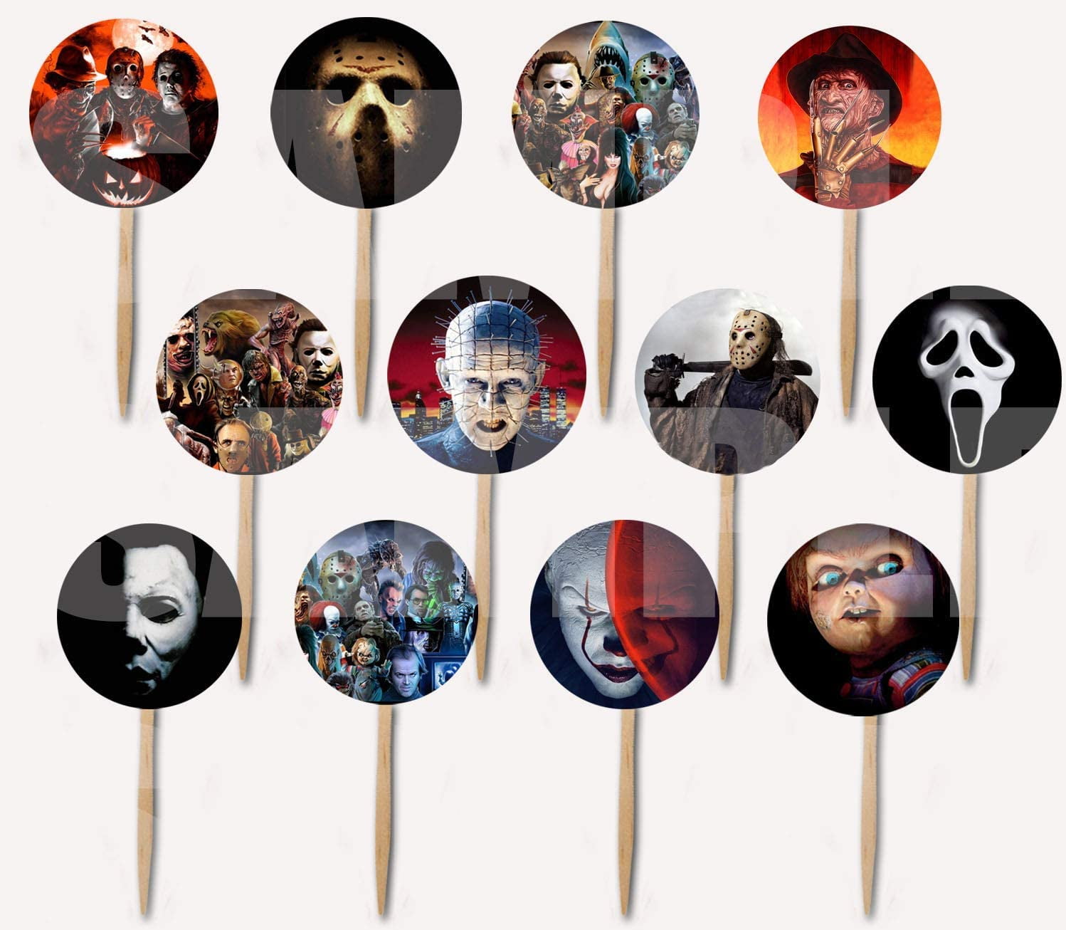 Horror Movie Icons Cupcake Picks Cake Toppers 12 pcs, Halloween Film