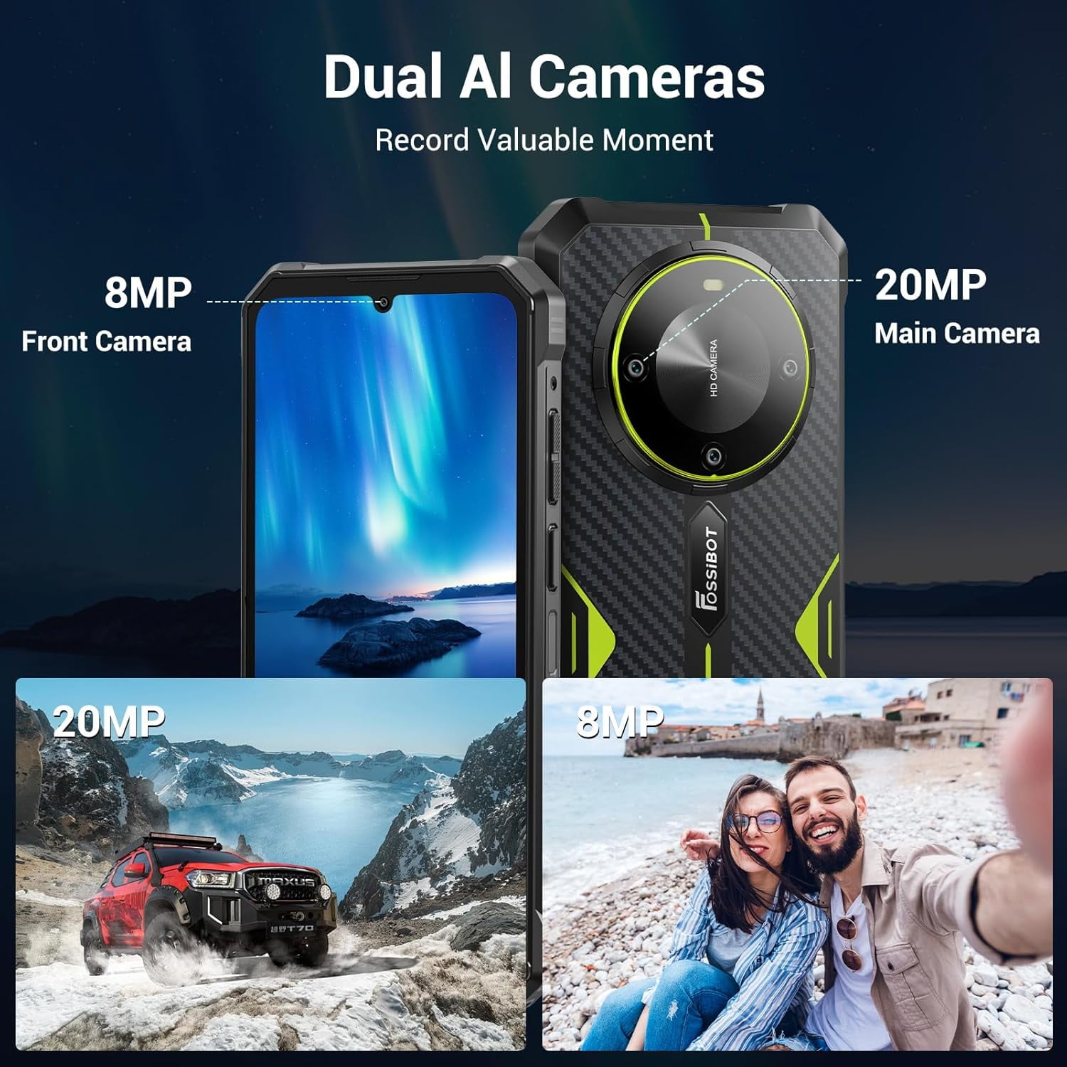 FOSSiBOT Rugged Phone Unlocked F105 12+64GB/128GB Storage, 6.75" Android 14, 8MP+20MP Camera,10300mAh IP68/IP69K Waterproof Cell Phone 4G Dual SIM OTG