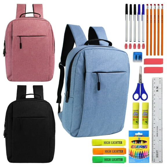 17" Premium Backpacks in Bulk for Elementary, Middle, and High School Students & 36 School Supplies