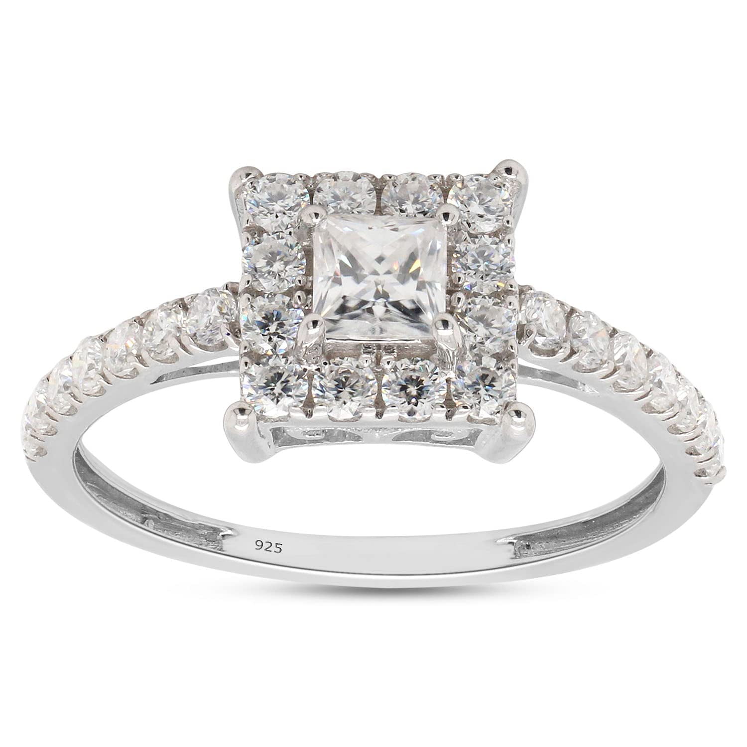 Princess & Round Cut White Lab Created Moissanite Diamond Square Halo Engagement Ring In 14k White Gold Over Sterling Silver(G-H Color,VVS1 Clarity,0.75 Cttw)-4