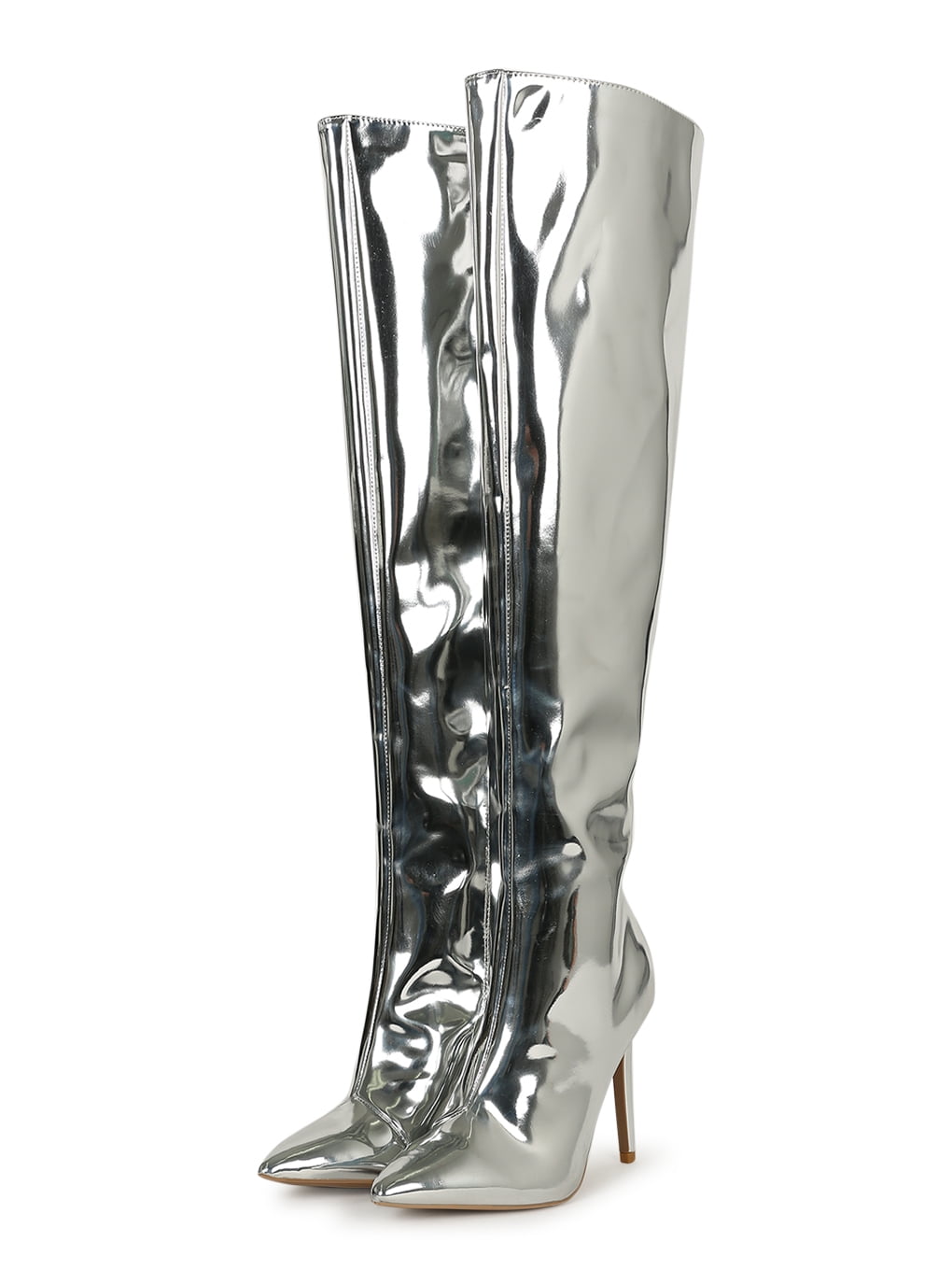 Women's Patent Metallic Pointy Toe Stiletto Heel Over The Knee Boot 19722 