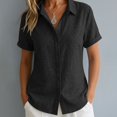 thumbnail image 2 of Womens Summer Linen Tops Short Sleeve Button Down Cotton Linen Shirts Lightweight Dressy Blouses Women Soft Lightweight Breathable Shirts Business Office Work Clothes, Black L, 2 of 7