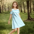 thumbnail image 5 of Pounoo New Girls Dresses 10-12 Cute Striped Short Sleeve Toddler Girls' Dresses Round Neck Knee Length Dress With Pocket Breathable Dresses For Kids Girls, 5 of 9
