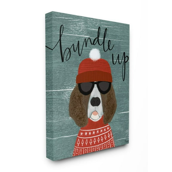 Stupell Industries Bundle Up Dog Pet Animal Holiday Word DesignCanvas Wall Art By Artist Katie Doucette