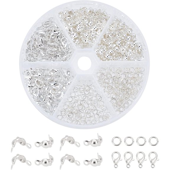 200pcs Fold-Over Bead Tips 200pcs 21 Guage Open Jump Ring 100pcs Lobster Clasp for DIY Earring Bracelet Necklace Jewelry Craft Making Silver
