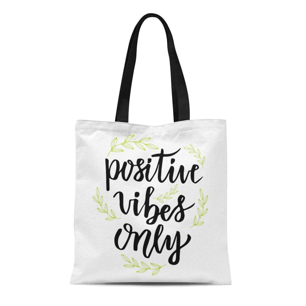 Hatiart Canvas Tote Bag Good Positive Vibes Only Inspirational Phrase Text Sayings Amazing Durable Reusable Shopping Shoulder Grocery Bag