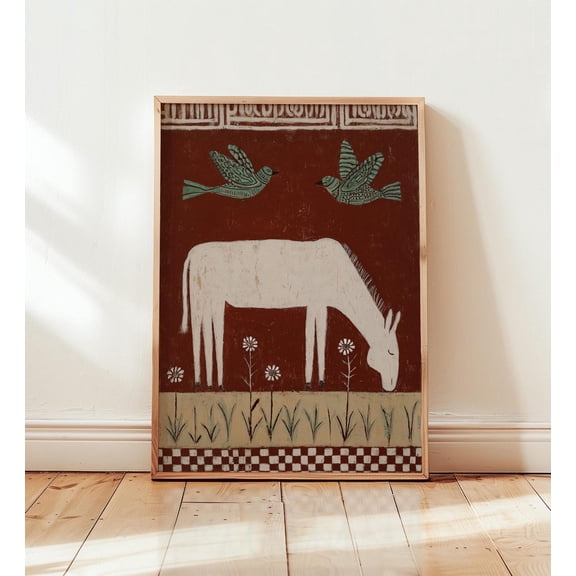 Rustic Donkey Folk Poster, Unframed Paper Poster 8x10in