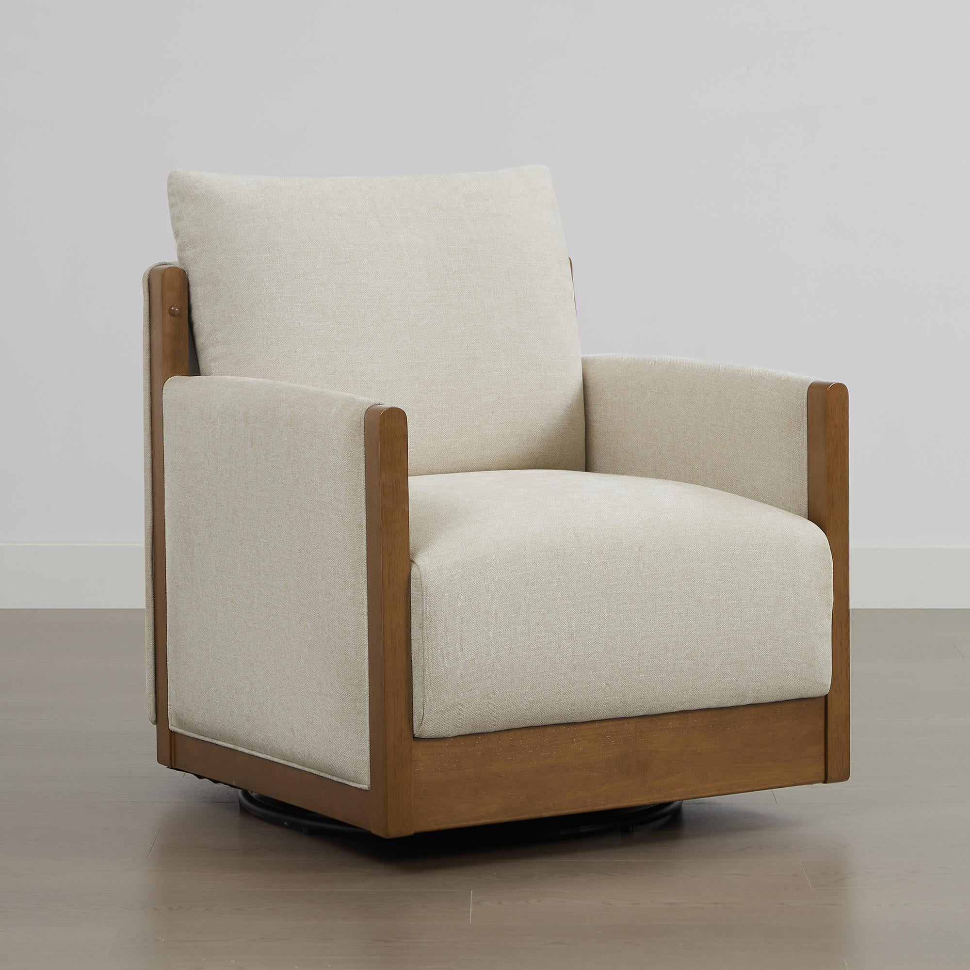 Spruce & Spring Mid-Century Modern Swivel Accent Chair with Curved Back and Upholstered Arms Single, Linen&Walnut
