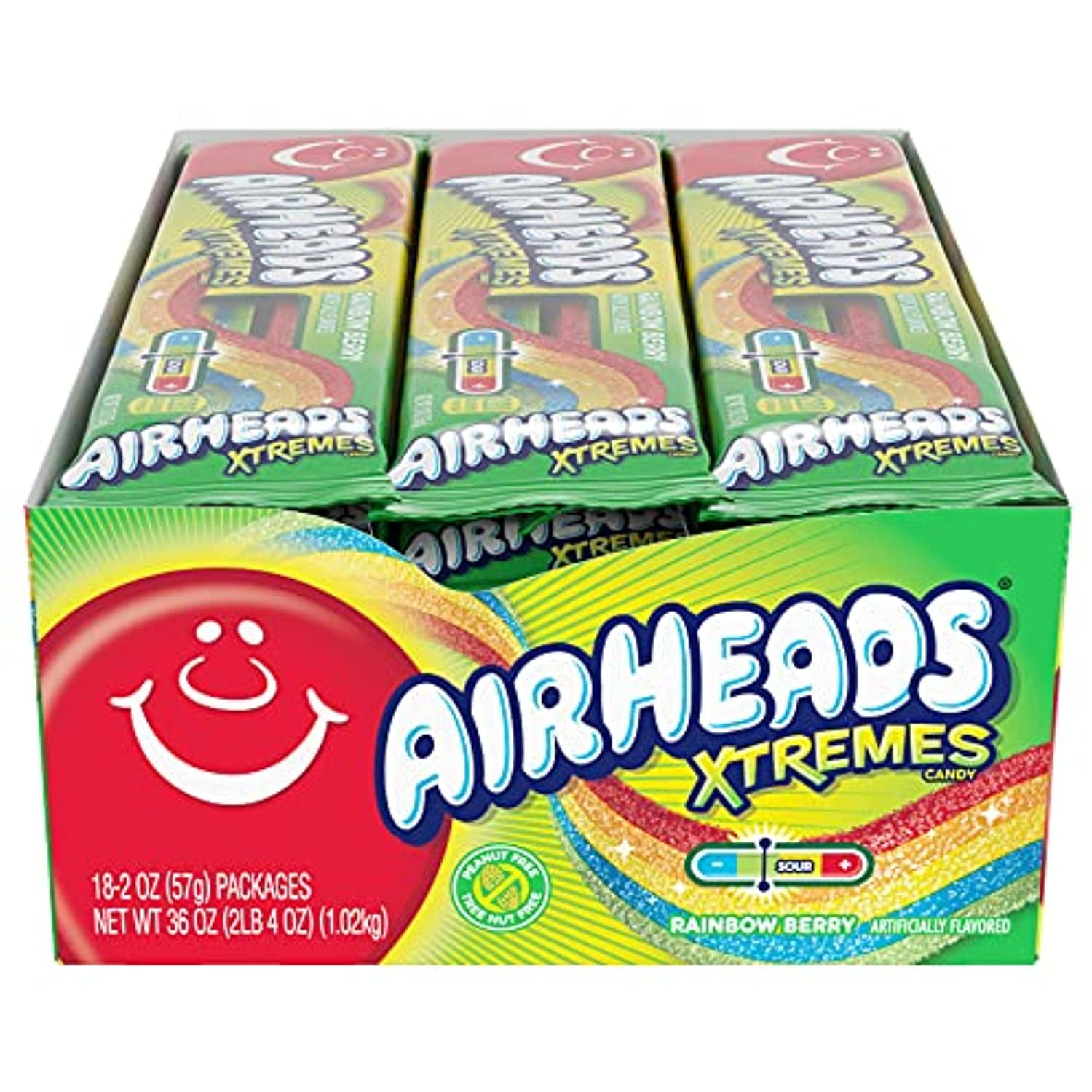 Airheads Xtremes Belts Sweetly Sour Candy, Rainbow Berry, Non Melting