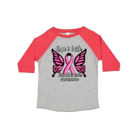 

Inktastic Breast Cancer Awareness Hope and Faith with Butterfly Ribbon Gift Toddler Toddler Girl T-Shirt