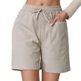 thumbnail image 3 of Shorts for Women 2026 Summer Linen Elastic High Waist Wide Straight Leg Relaxed Fit Casual Shorts with Pockets, 3 of 6
