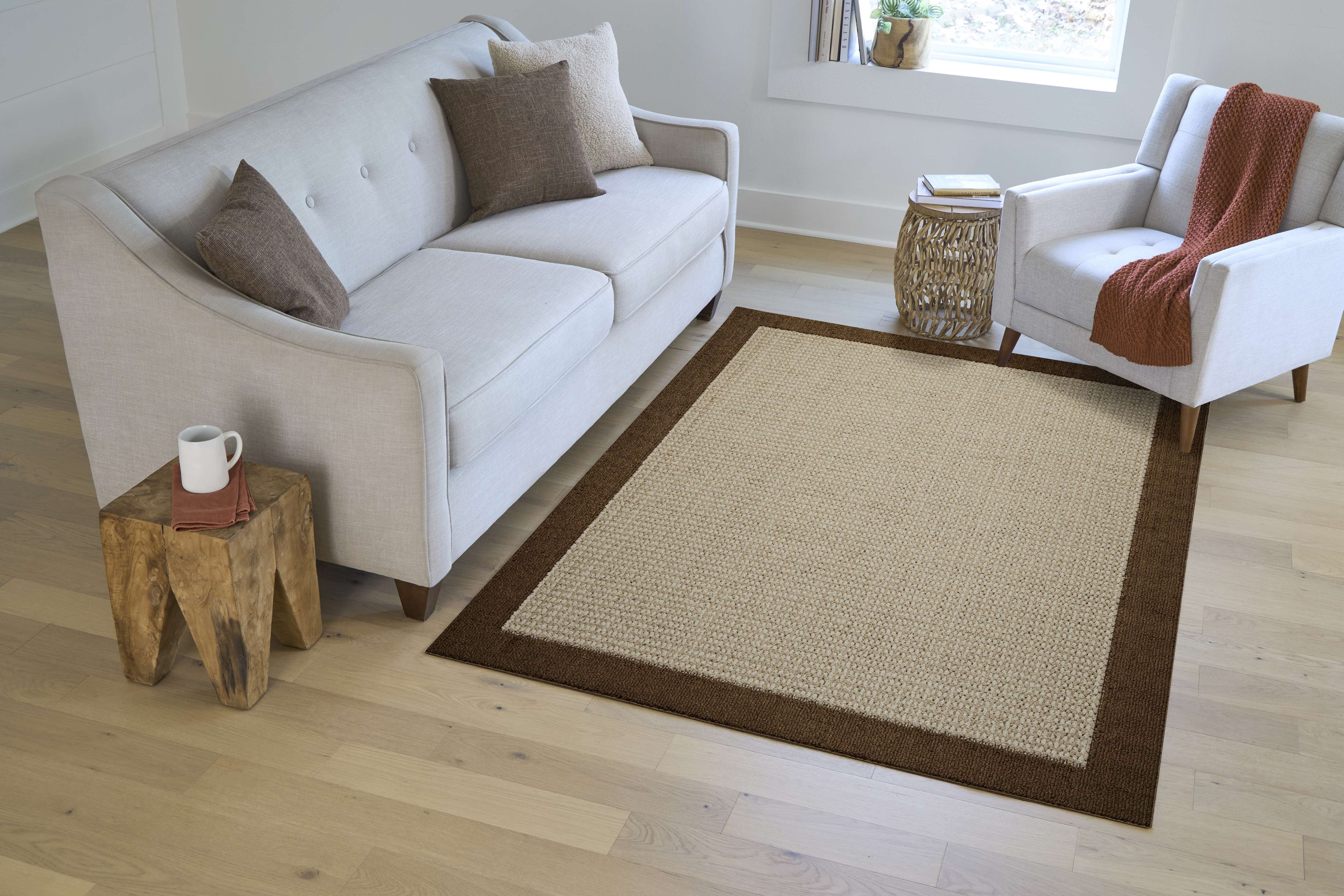 Mainstays Farmhouse Faux Sisal Brown Olefin Border Indoor Area Rug Set, 3 Piece