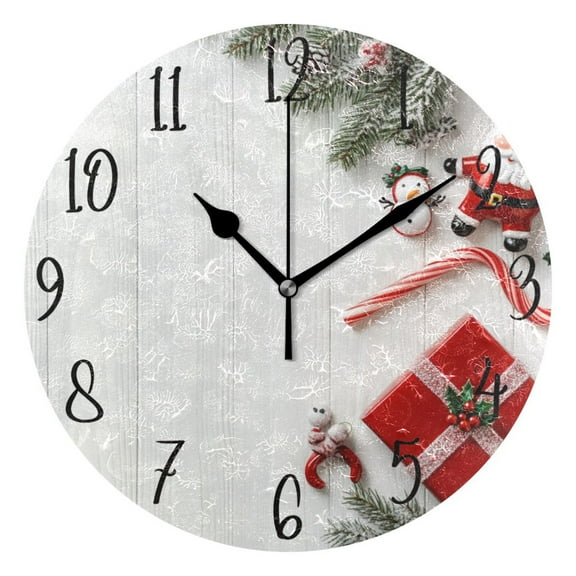 WOBOGO Christmas Background Wall Clock 10in Silent Mechanism Battery Operated Retro Style for Living Room Bedroom and Kitchen Black Pointer
