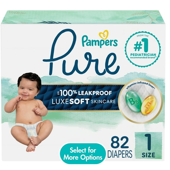 Pampers Pure Baby Diapers Size 1, 82 Count (Select for More Options)