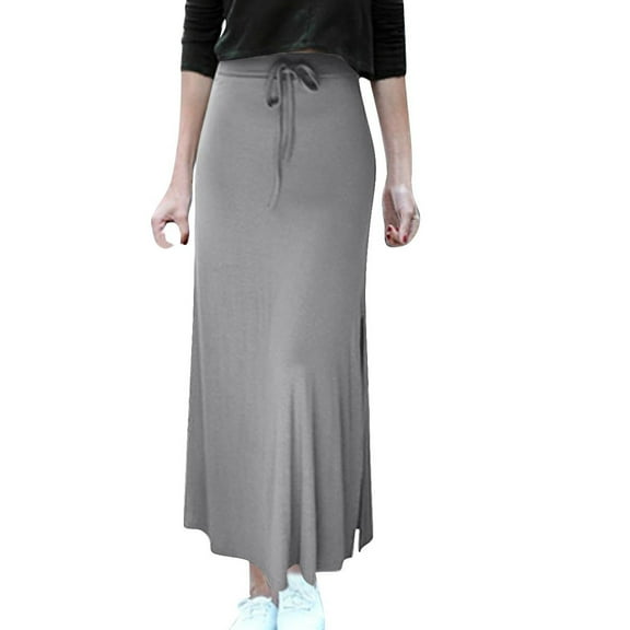 Maean Women Plus Size Skirts High Waist Ruched Maxi Skirt Drawstring Casual Stretchy Long Dress