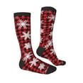 thumbnail image 3 of Daiia Sports Socks Snowflakes On A Buffalo Plaid Printed Novelty Crew Socks for Men Women Knee High Socks Cotton Socks Soft & Breathable Support Unisex Socks, 3 of 9