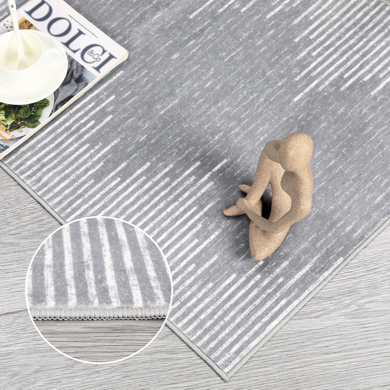 GlowSol 5' x 7' Washable Rug Geometric Striped Area Rug Soft Non Slip Low Pile Stain Resistant Carpet for Living Room Bedroom, Gray