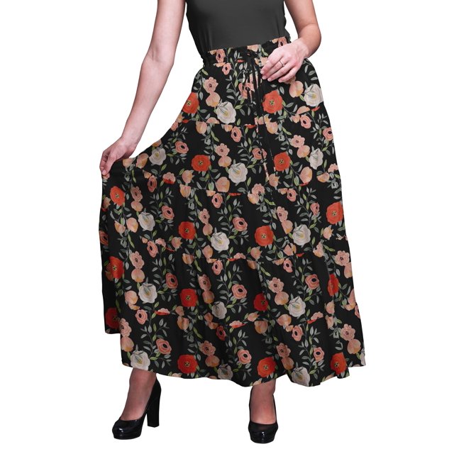 Bimba Jupes Maxi Imprimées Femmes Style Bohème Gitane Longue Jupe en Coton