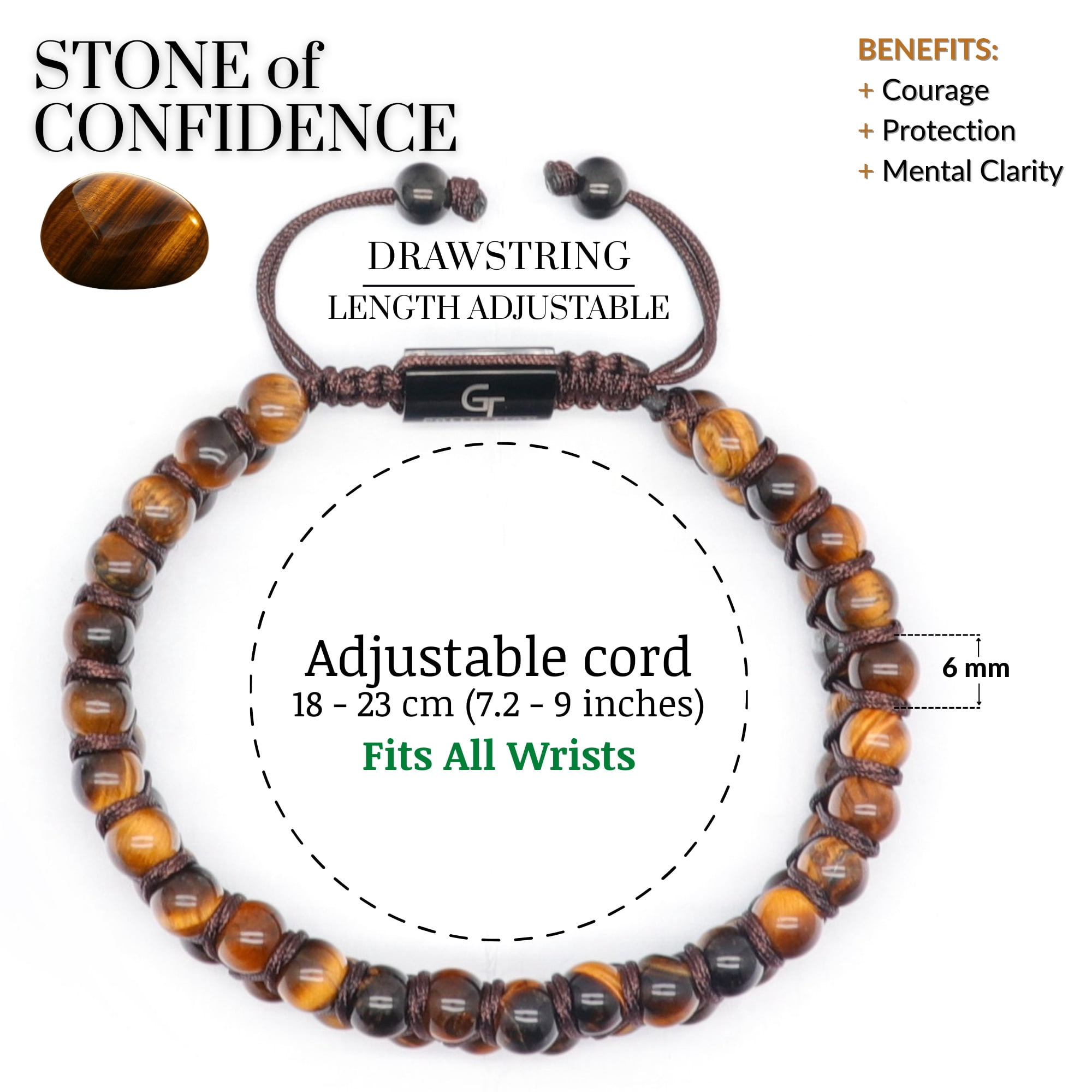 Men's TIGER EYE Double Bead Bracelet | Gift for Men | One Size Fits All | 100% Natural | Gemstone Adjustable Bracelet