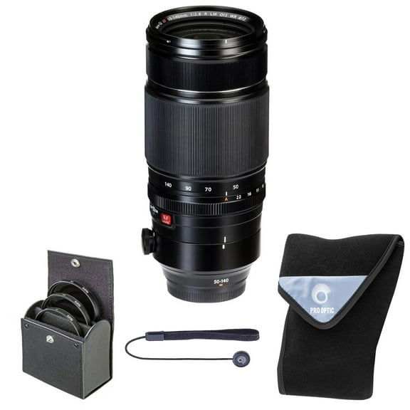Fujifilm XF 50-140mm f/2.8 R LM OIS WR Lens, Black, Bundle with 72mm Digital Essentials Filter Kit and 19x19" Lens Wrap