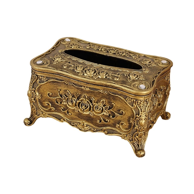 Caja de pañuelos de rosas de estilo europeo Perfecl Soporte de papel de almacenamiento Pequeño bronce