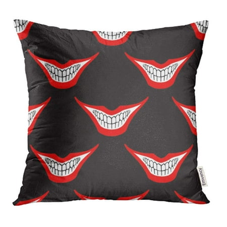 USART Evil Clown Playing Joker Smile Creepy Spooky Scary Smiles with Red Lips Pillowcase Cushion Cover 20x20 inch