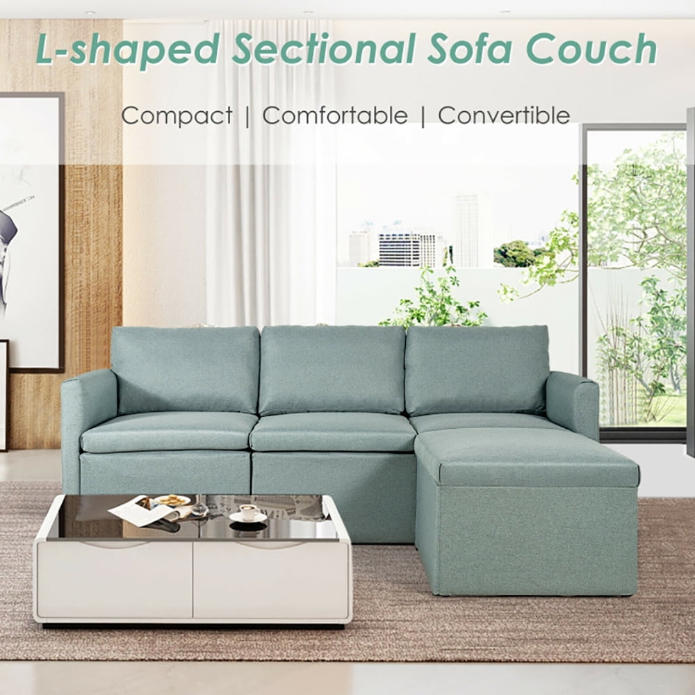 Finihen Convertible Sofa Bed, Modern Convertible Sleeper Couch, Convertible L-Shaped Sectional Sofa Couch with Reversible Chaise, for Living Room, Green