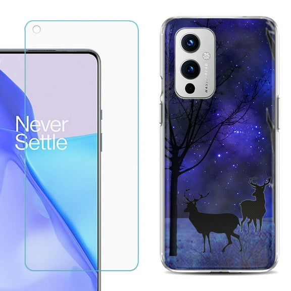 Slim-Fit TPU Phone Case Compatible with OnePlus 9 5G, with Tempered Glass Screen Protector, by OneToughShield ® - Midnight Forest