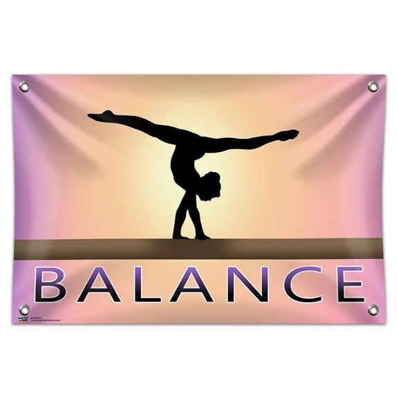 Handstand on Balance Beam Gymnast Gymnastics Female 33" (84cm) x 22" (56cm) Mini Vinyl Flag Banner Wall Sign