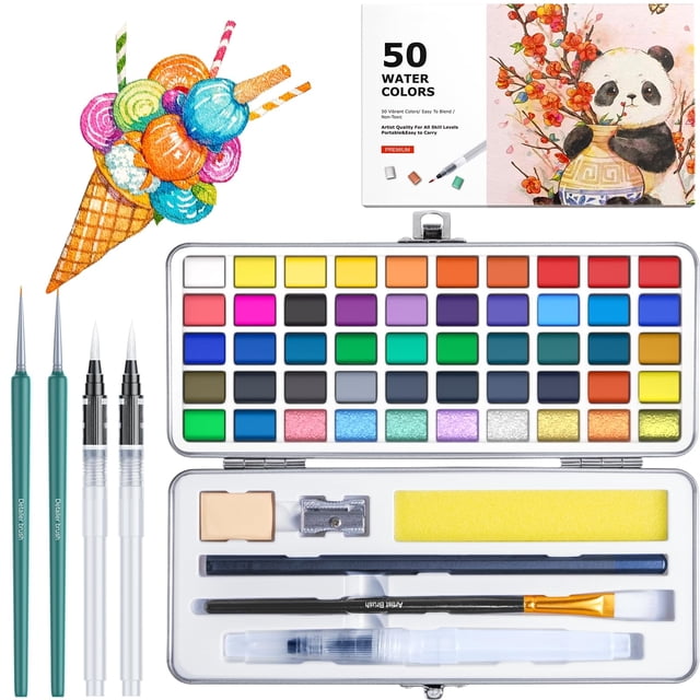 Set de pintura acuarela Botkc 50 colores con pinceles y papel