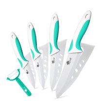 4-Piece Ceramic Knife Set with Sheath -Sharp White Blade Rust Proof Stain Resistant Kitchen Knives (5inch Utility Knife, 4inch Fruit Knife,3inch Paring Knife)
